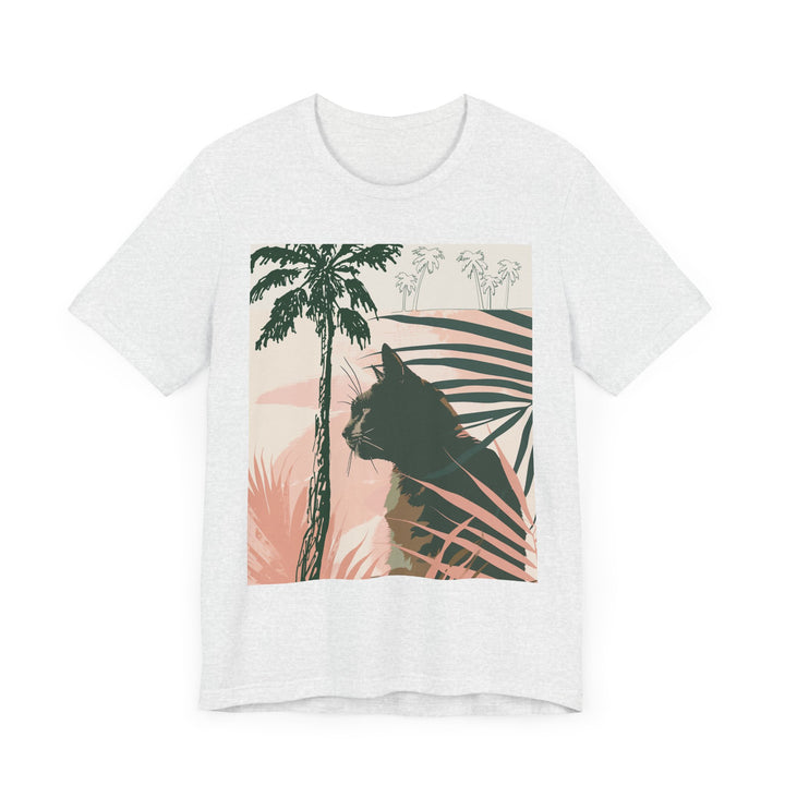 Black Cat Jungle Tee - A stylish and comfortable cotton t-shirt featuring a bold jungle-inspired print of a black cat against a vibrant green background