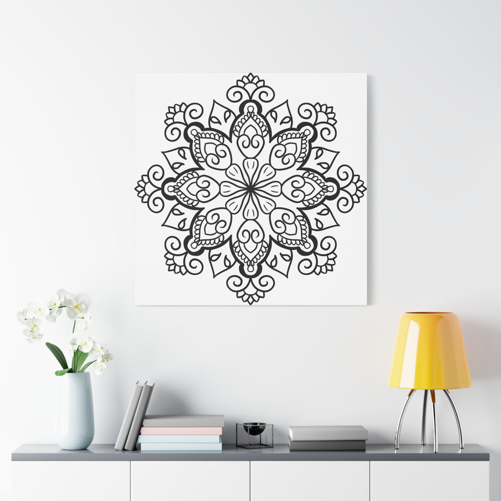 Handmade Mandala Art - Black and White Wall Art - Matte Canvas, Stretched, 125 - Unique, intricate, and striking mandala design on canvas