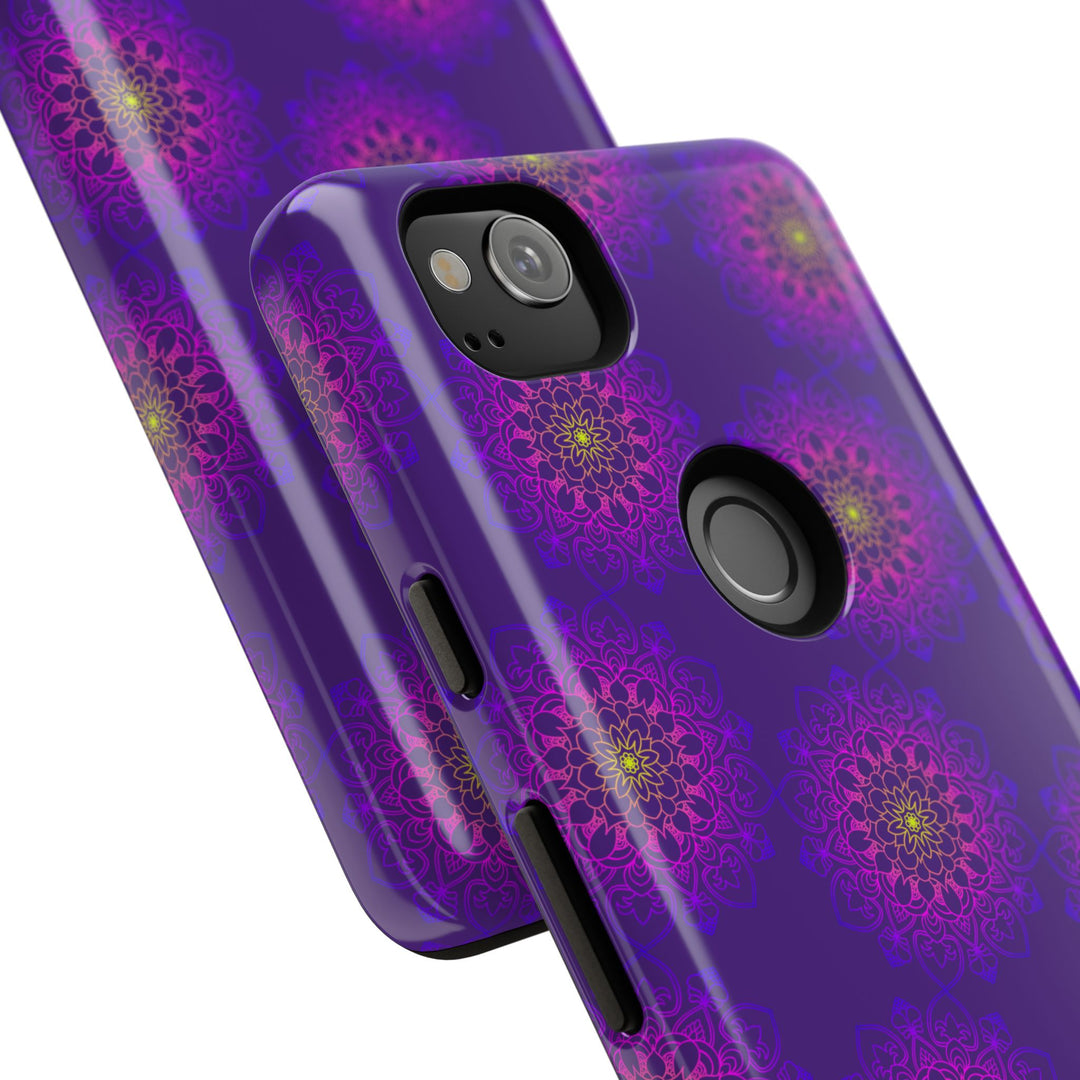 Intricate Purple Floral iPhone Case with Bold Mandala Design