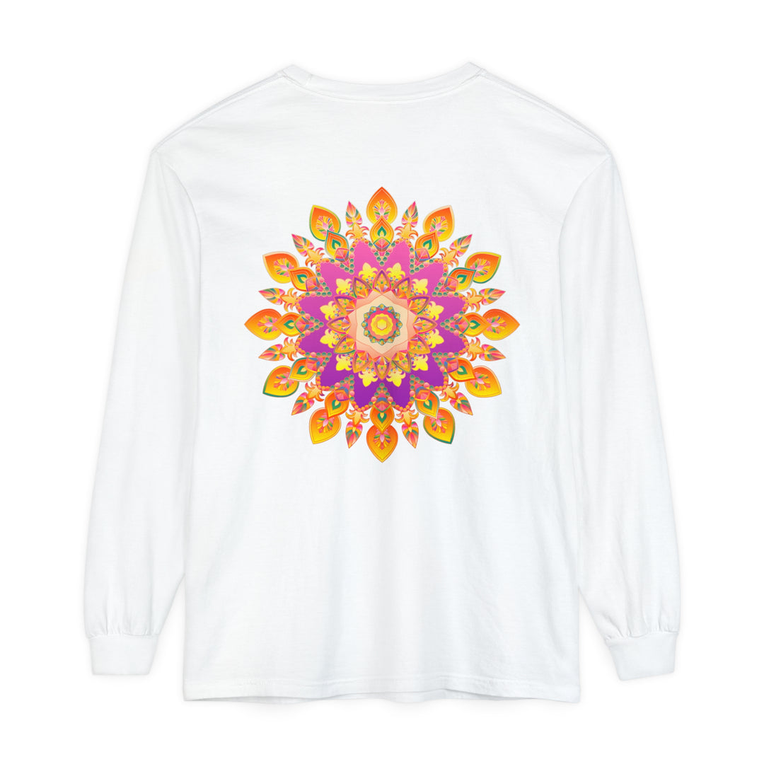 Colorful and intricate mandala design on a unisex long sleeve t-shirt