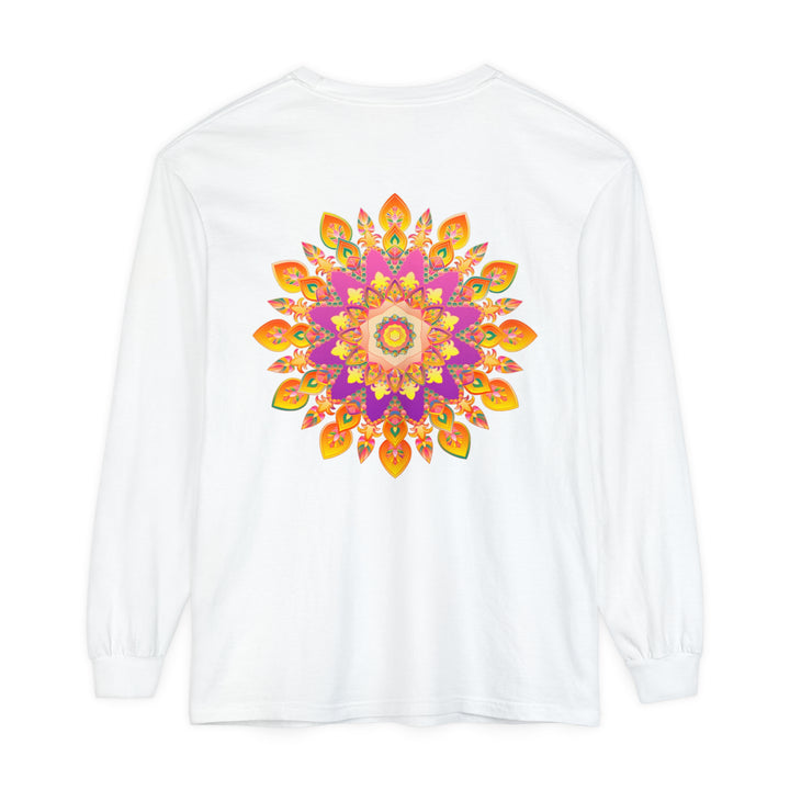 Colorful and intricate mandala design on a unisex long sleeve t-shirt