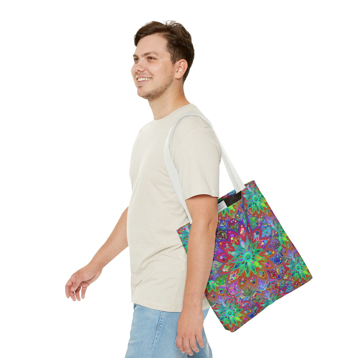 Psychedelic Mandala Tote Bag — Colorful Boho All-Over Print Tote
