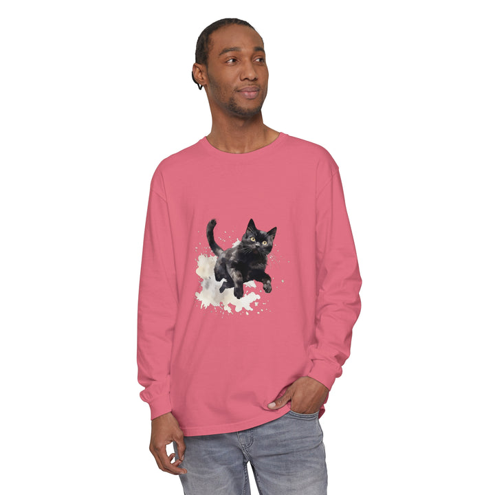 Black Cat Watercolor Splash T-Shirt featuring a vibrant feline design