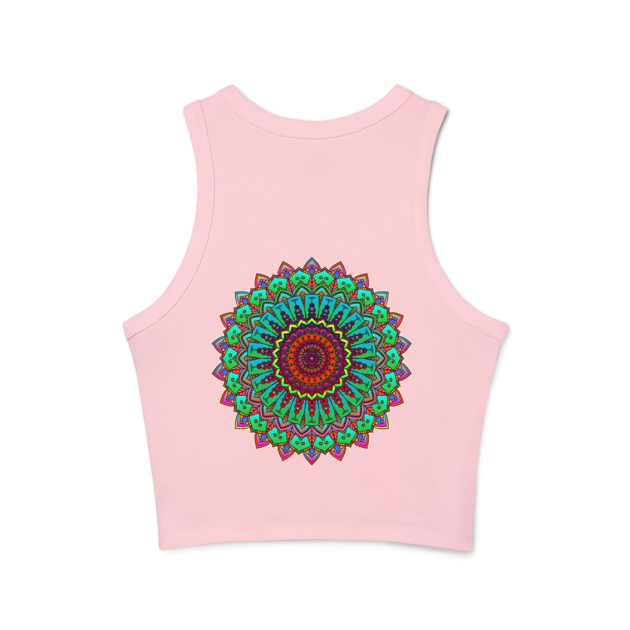 Group of Women Wearing Vibrant Mandala Racerback Tank Tops at a Fitness Class