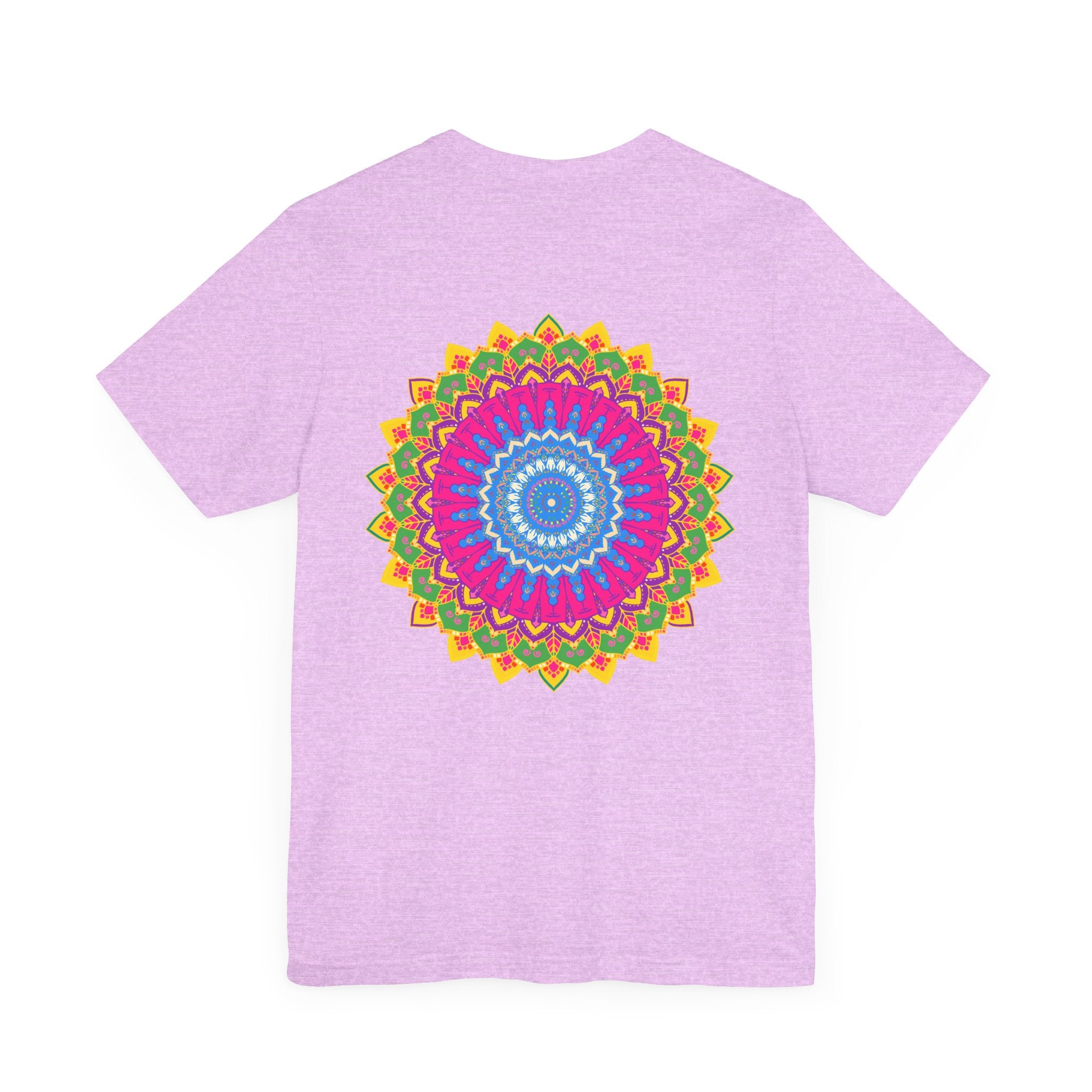 Colorful mandala design t-shirt promoting peace and tranquility