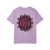 Unisex Halloween Mandala T-shirt featuring handmade pumpkin mandala art on a garment-dyed tee