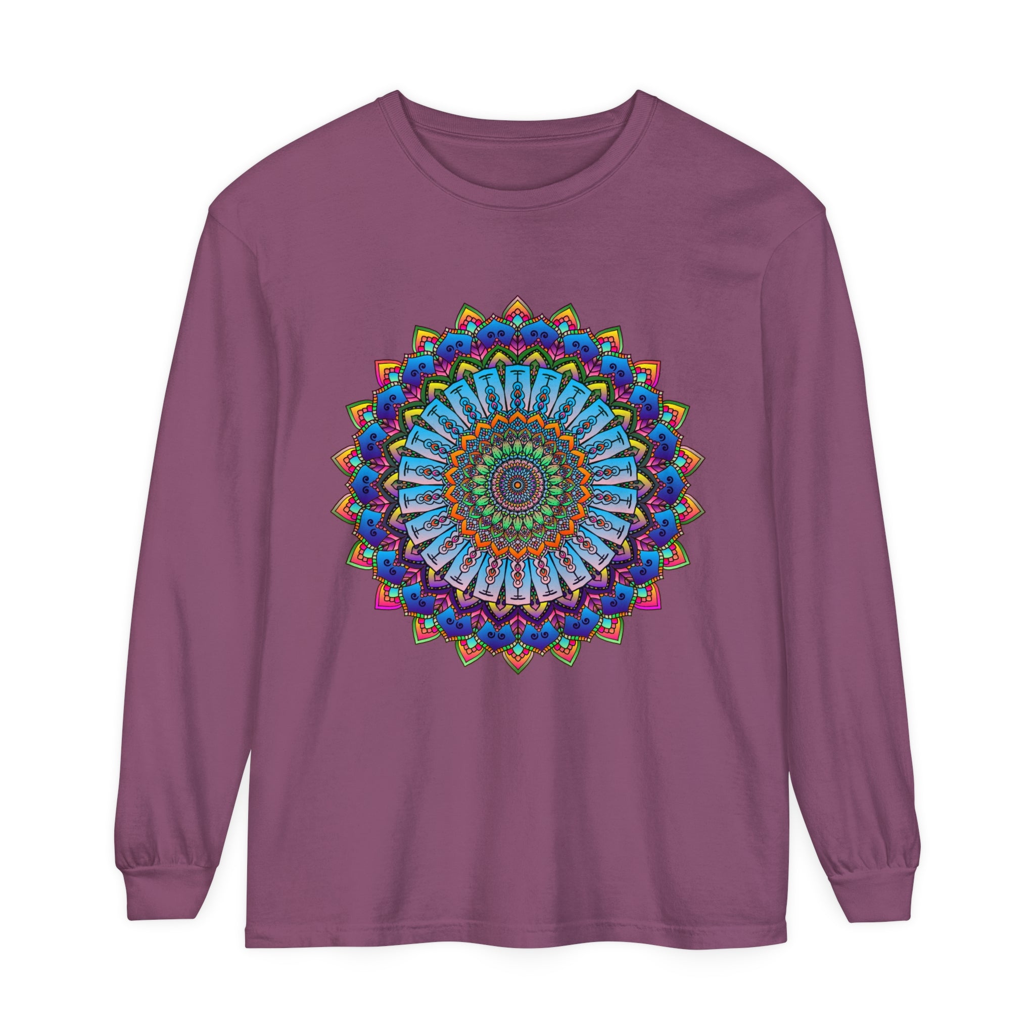 Colorful and intricate mandala design long sleeve unisex t-shirt