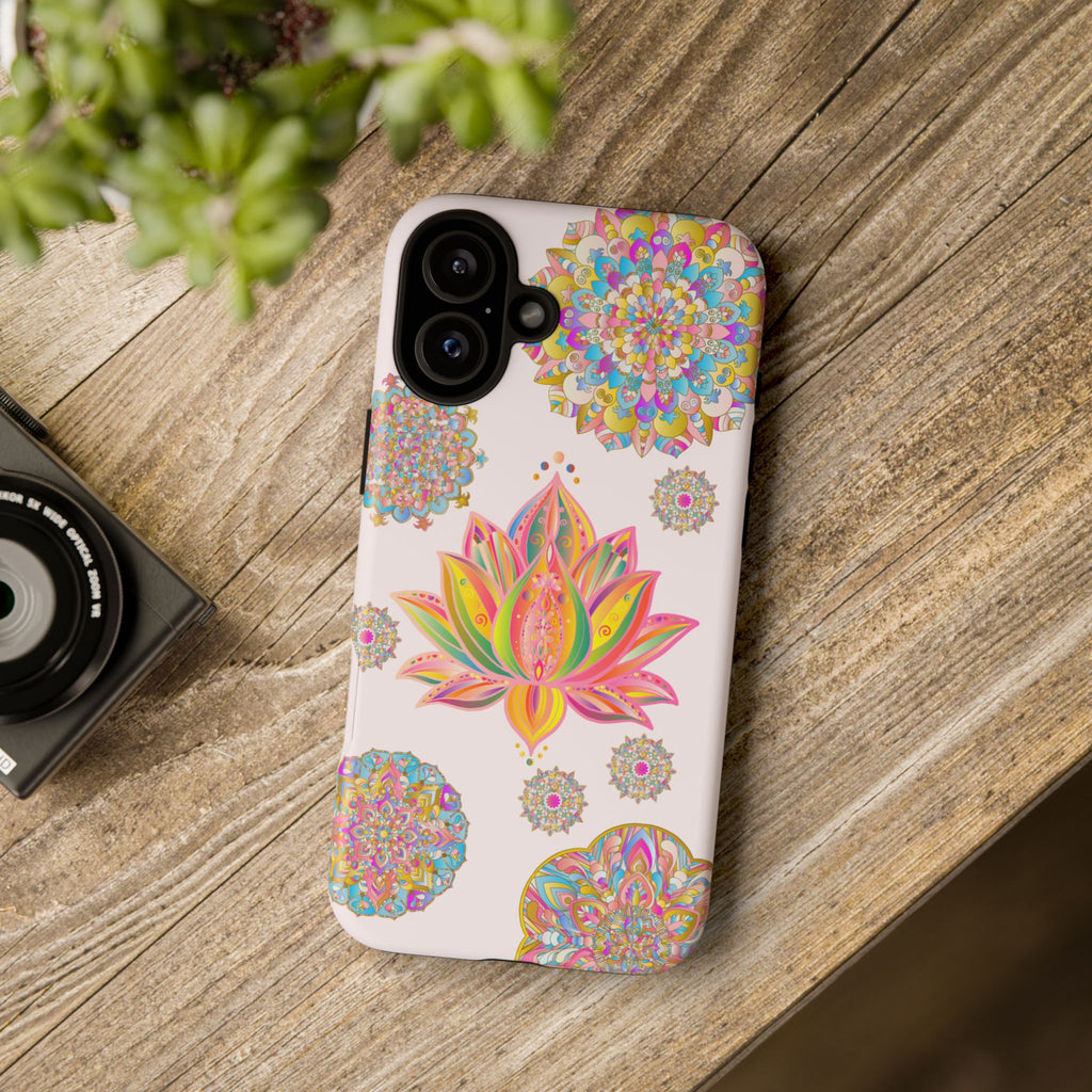 Light pink lotus flower mandala design phone case for stylish protection