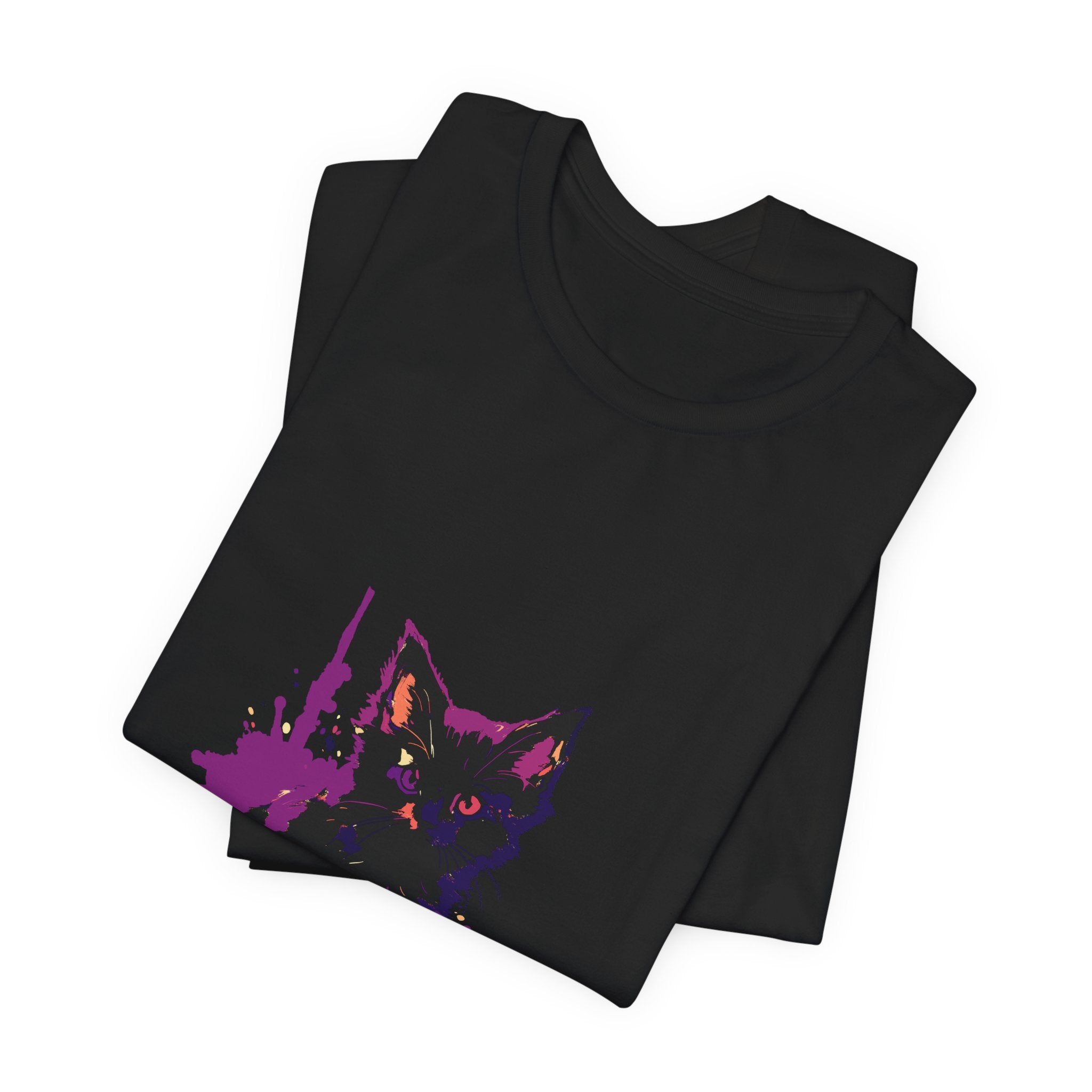 Black Cat Mystery - Purple Paint Splatter T-Shirt
