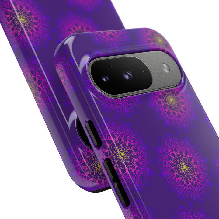 Intricate Purple Floral iPhone Case with Bold Mandala Design