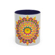 Beautiful handcrafted ceramic mug with vibrant floral mandala design