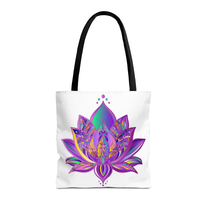 Colorful Mandala Lotus Tote Bag - Large, durable canvas tote with intricate floral design