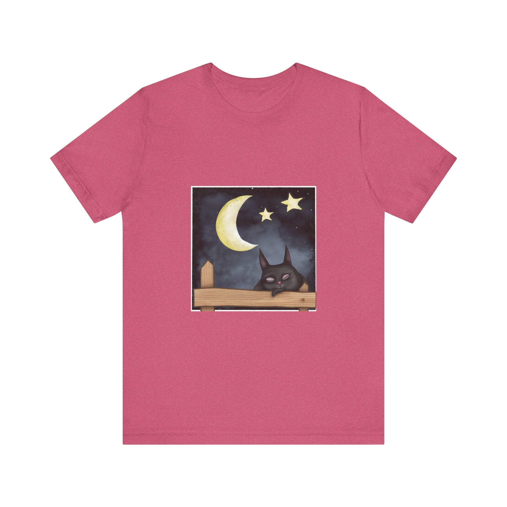 Sleepy Cat Moonlit Night T-Shirt featuring a cute cat sleeping under the moonlight