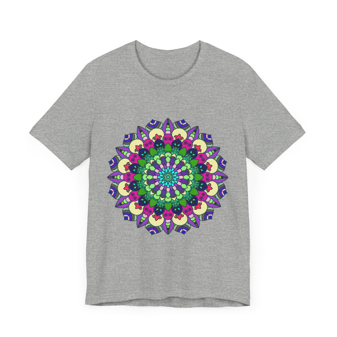 A vibrantly colored mandala tee with an intricate and eye-catching design