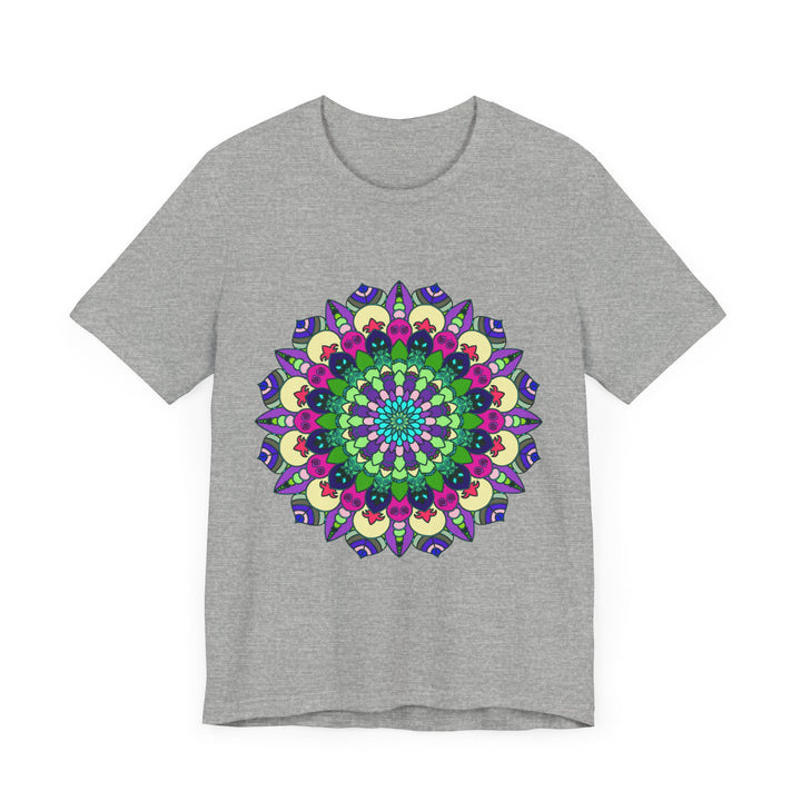 A vibrantly colored mandala tee with an intricate and eye-catching design