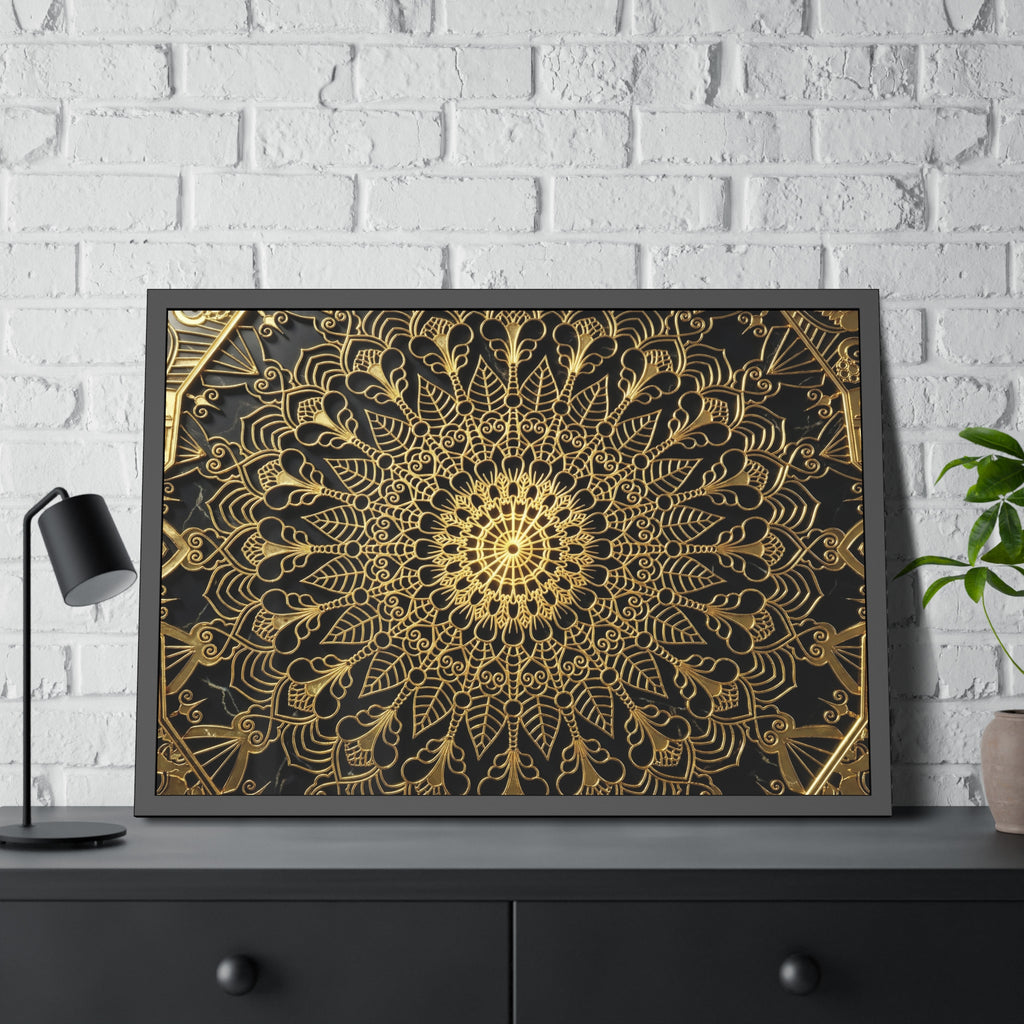 Majestätische Stille – Schwarz-Gold Luxus-Poster mit Rahmen