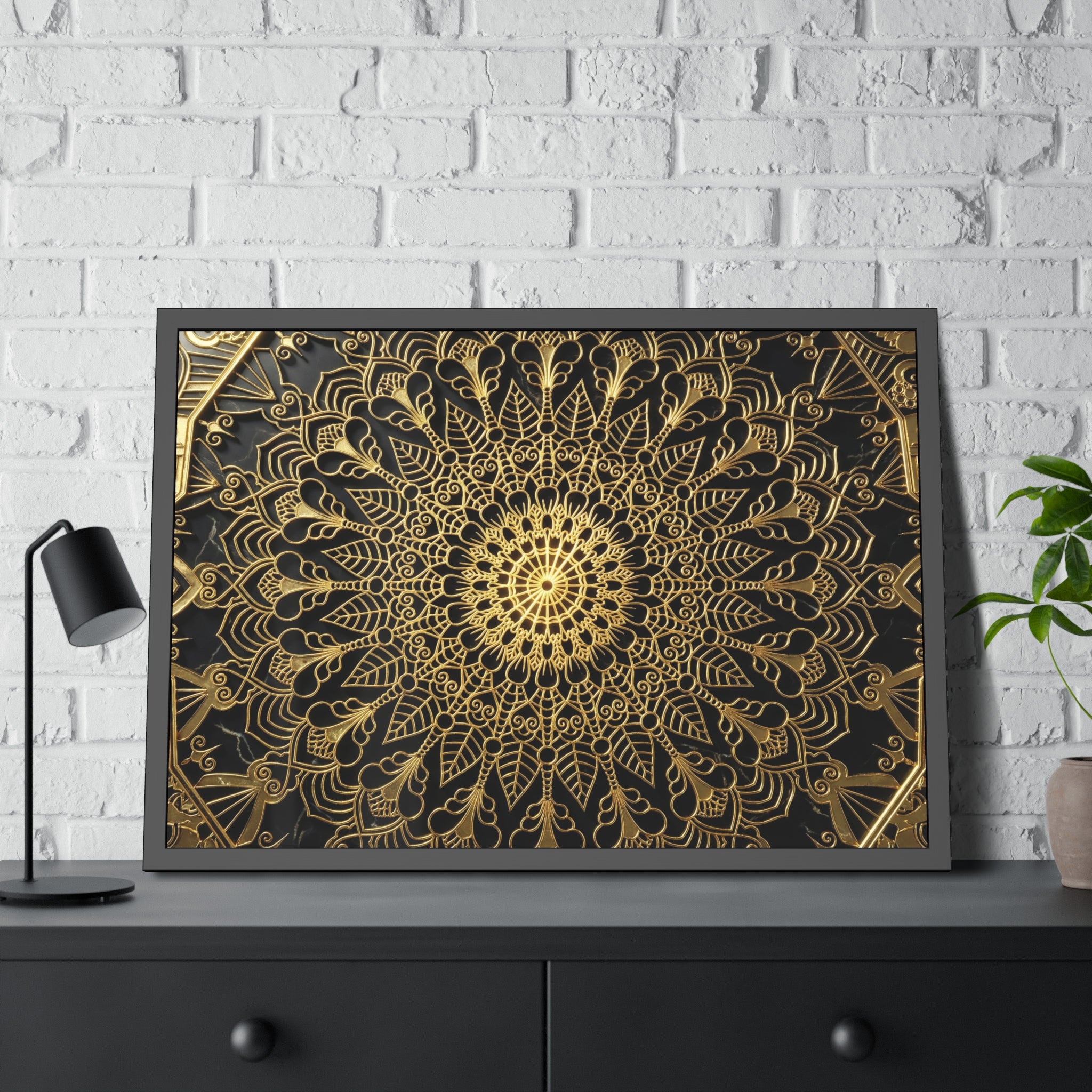 Majestätische Stille – Schwarz-Gold Luxus-Poster mit Rahmen