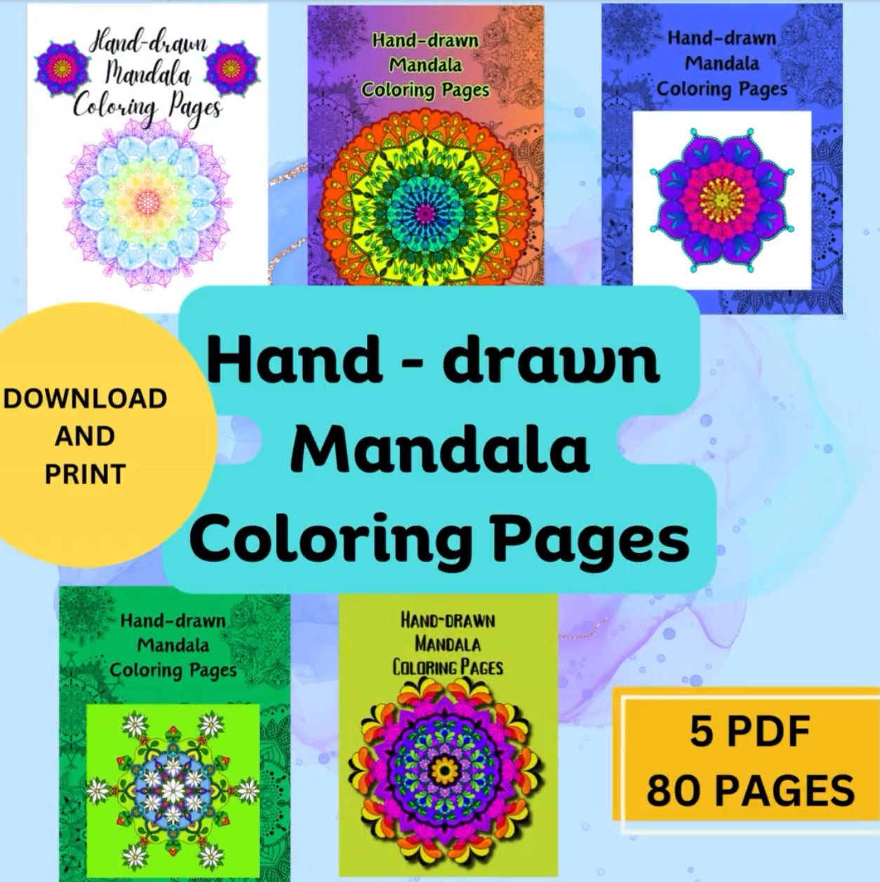 Mandala Colouring Pages 5 Books Bundle - 80 Hand-Drawn Designs for Artistic Expression & Relaxation PDF - Improve Focus and Clarity