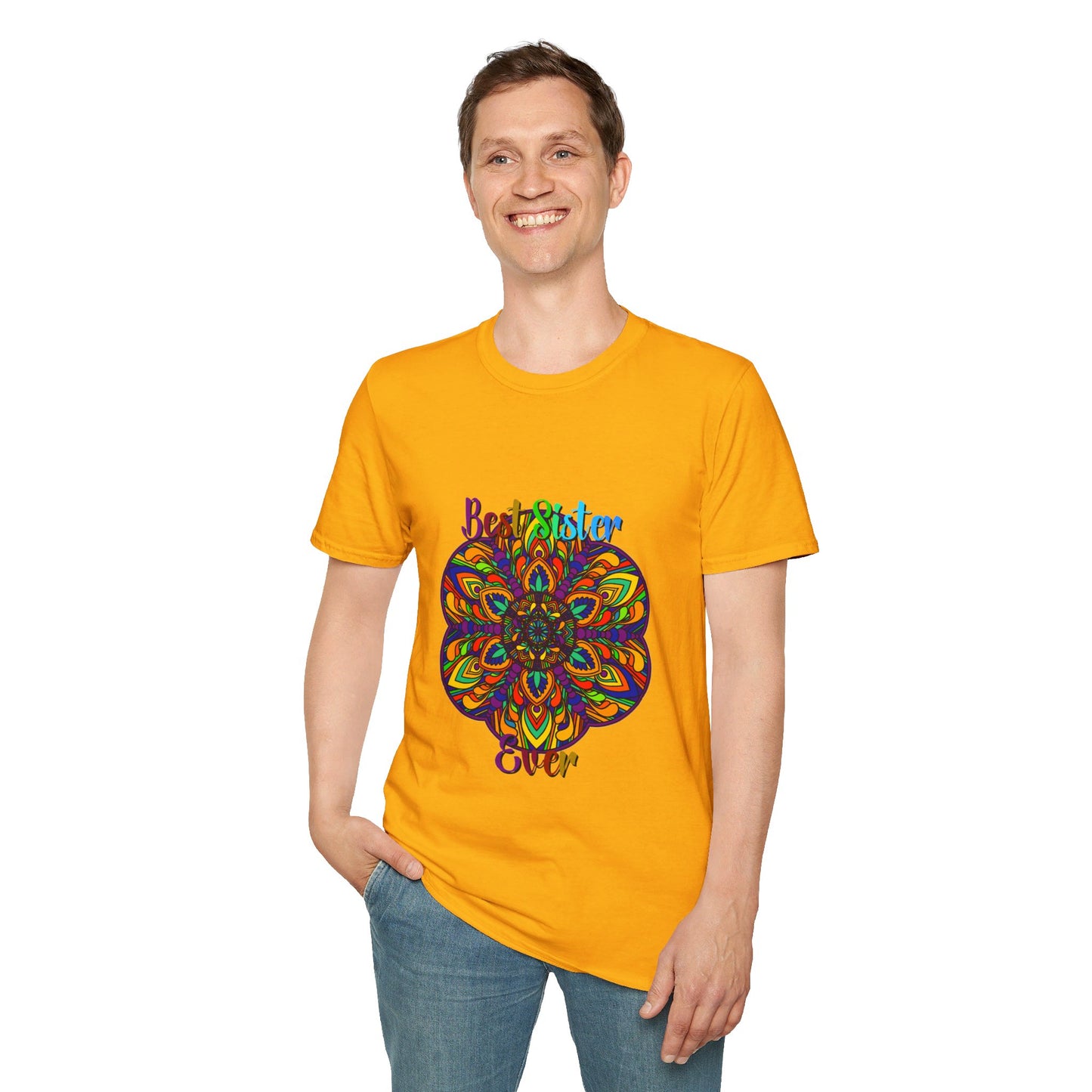 Stylish and comfortable softstyle t-shirt with a mandala art gift for sister