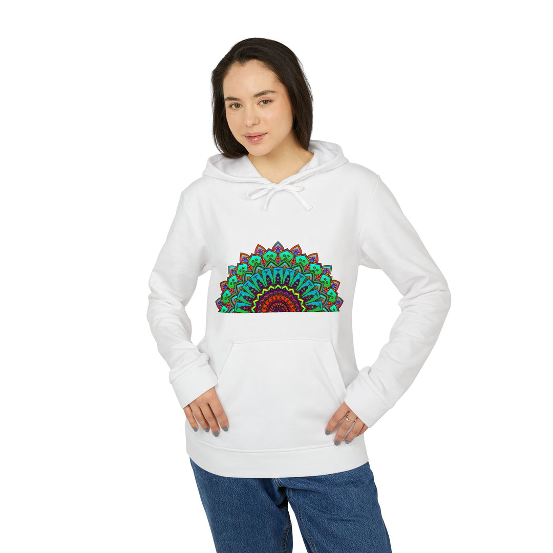 Neon Mandala Adidas Fleece Hoodie featuring vibrant neon colors and intricate mandala design on a cozy fleece hoodie