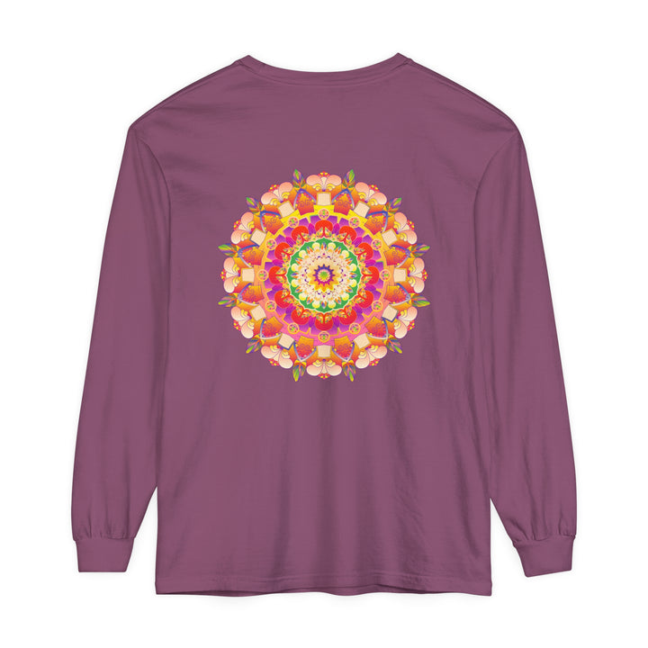 Colorful and intricate mandala design on a unisex long sleeve t-shirt