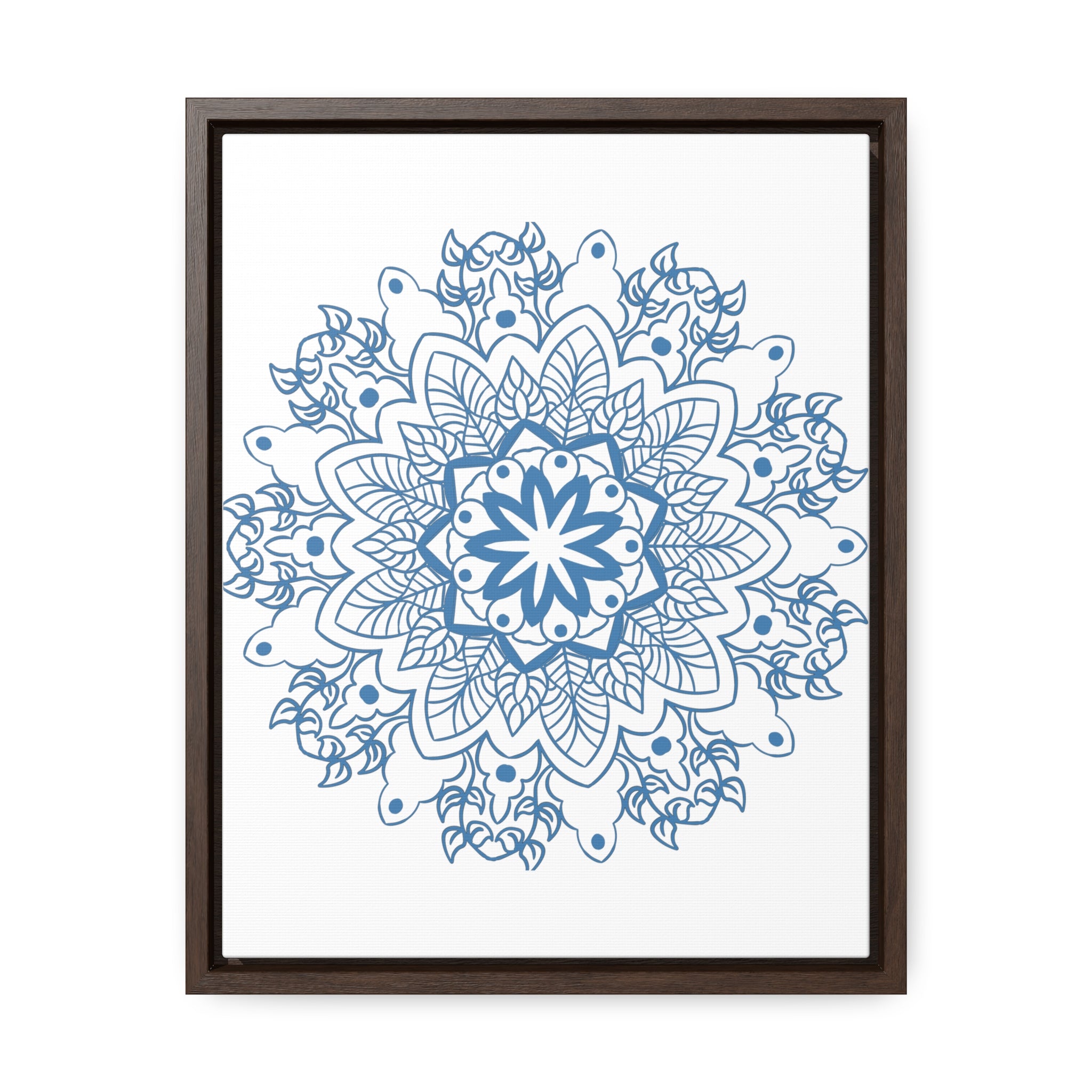 Handmade steel blue Mandala design wall art on gallery canvas wraps in vertical frame