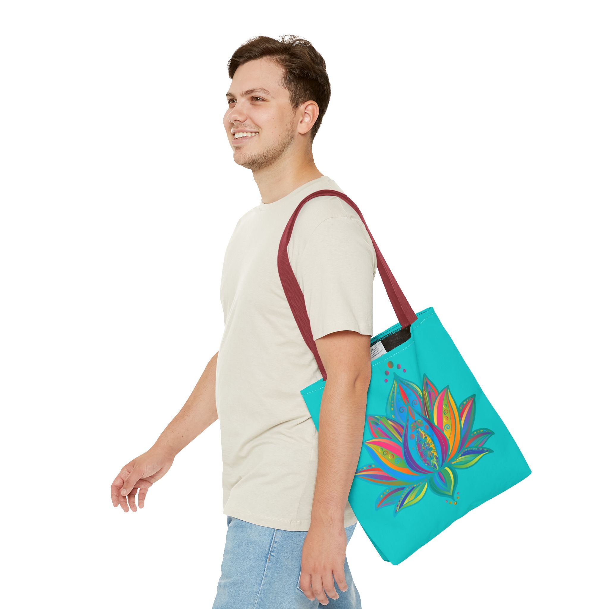 Beautiful azure Mandala Lotus Tote Bag, perfect for carrying all your essentials