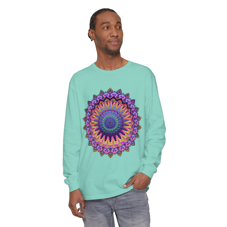 Intricate Mandala Unisex Long Sleeve T-Shirt with detailed geometric design and comfortable fit