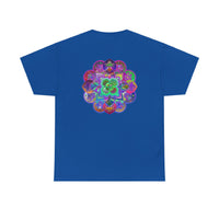 Colorful mandala art design printed on a comfortable unisex heavy cotton t-shirt, perfect for yoga and mindfulness practices