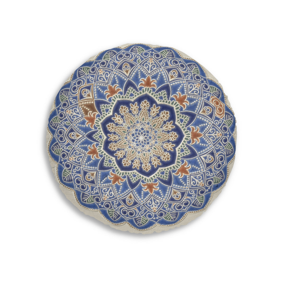 Round Floor Pillow – Blue Mandala Batik Meditation Cushion