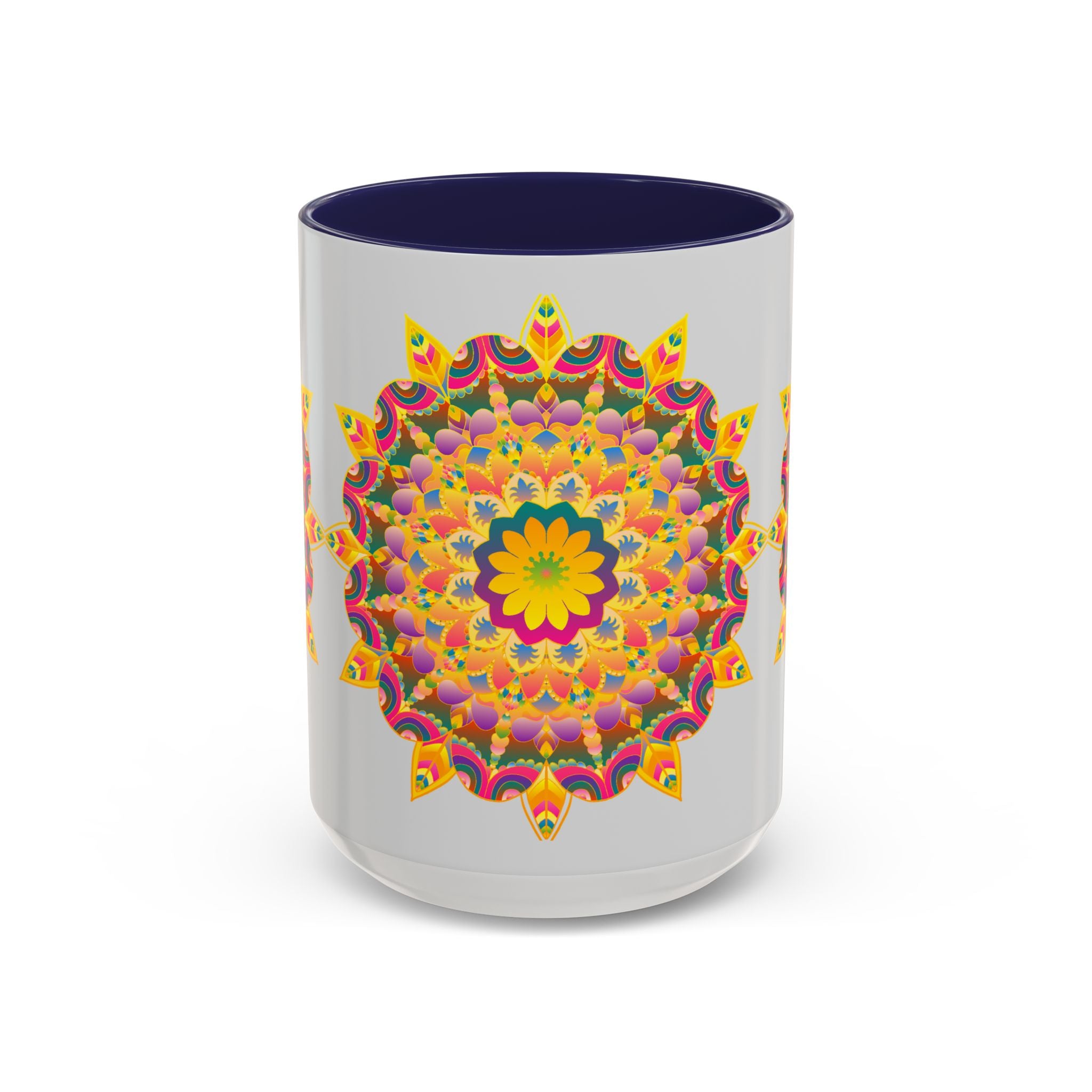 Elegant and eye-catching mandala art mug with a vibrant floral motif