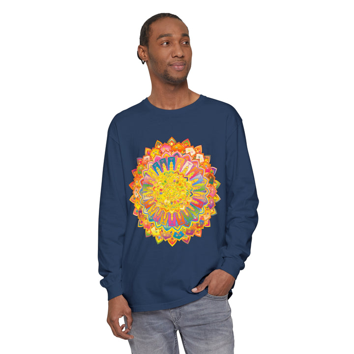 Intricate Mandala Unisex Long Sleeve T-Shirt featuring detailed mandala design in vibrant colors