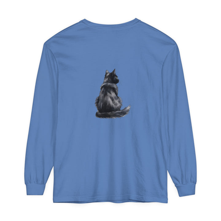 Black Cat Watercolor Long Sleeve T-Shirt: A stylish and unique top featuring a vibrant watercolor design of a black cat