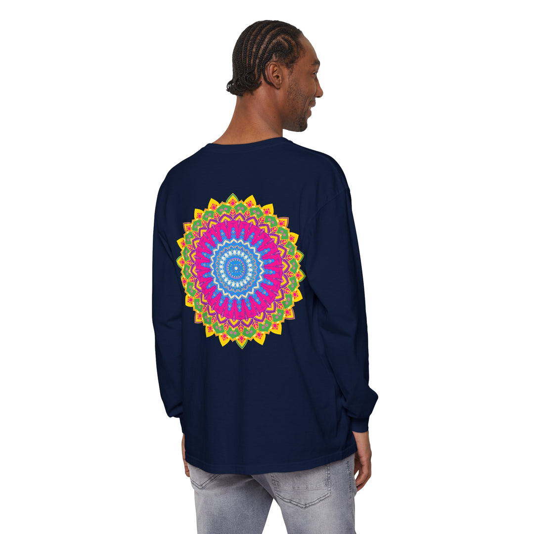 Vibrant Mandala Unisex Long Sleeve T-Shirt with intricate colorful design