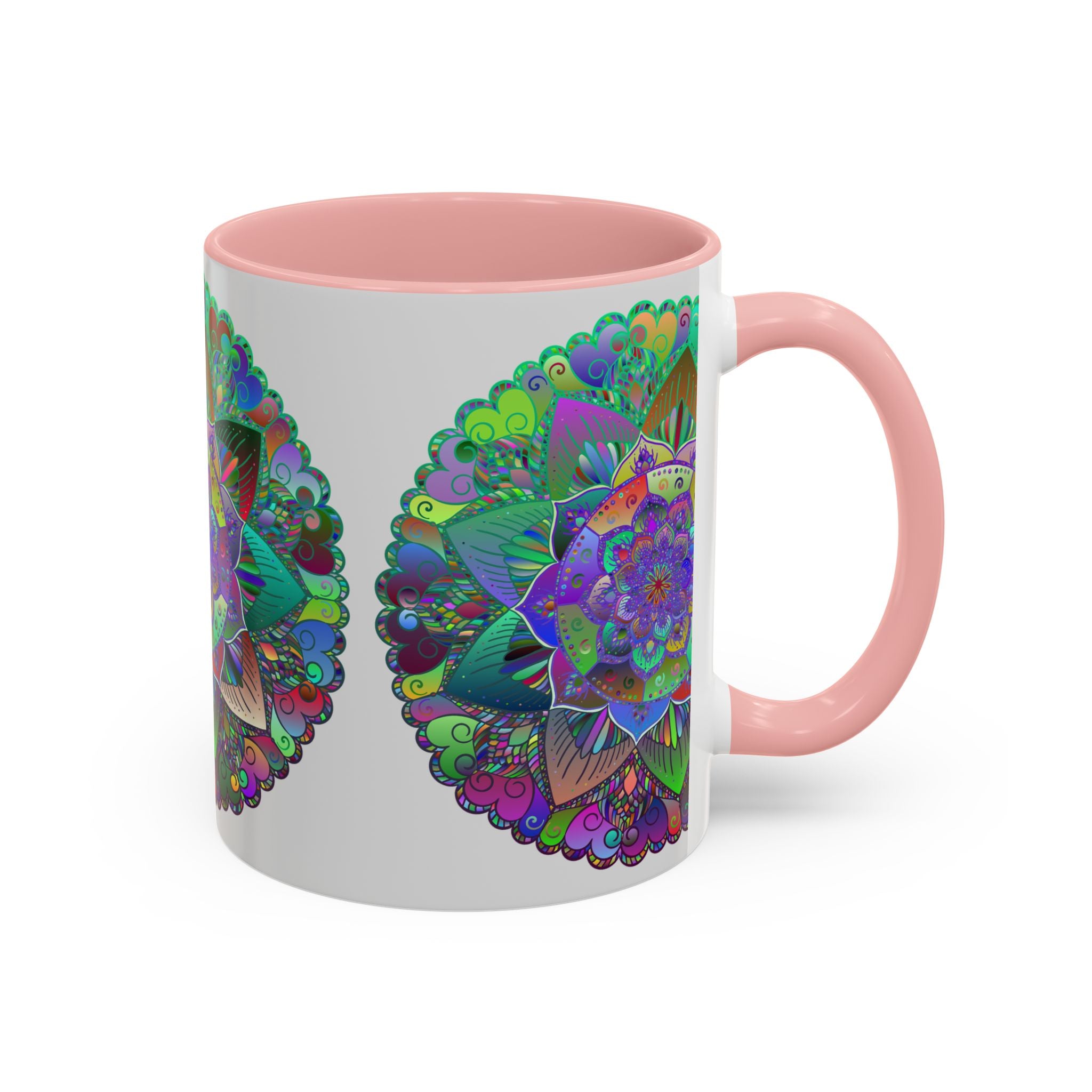 Colorful and intricate mandala art design adorning a ceramic mug