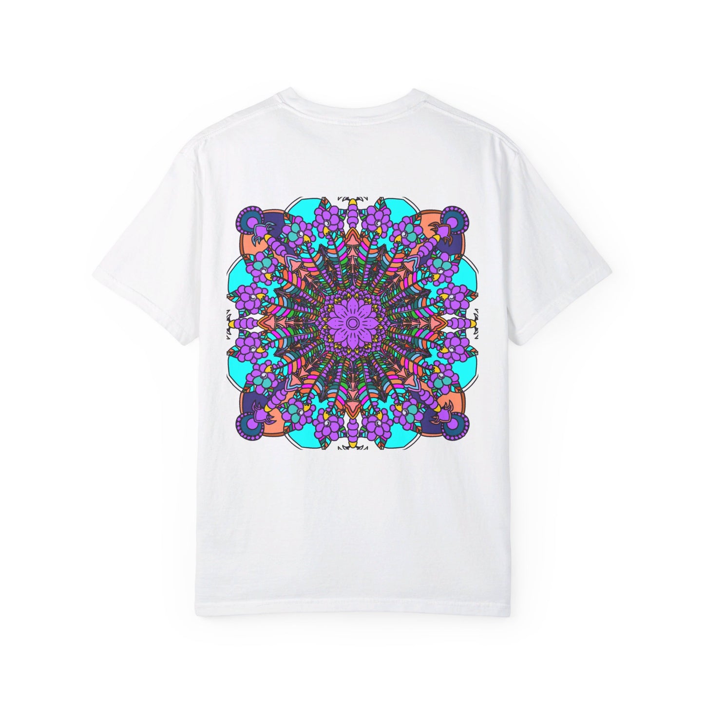 Unisex mandala t-shirt made from 100% ring-spun cotton, hand-drawn mandala art, garment-dyed for extra comfort