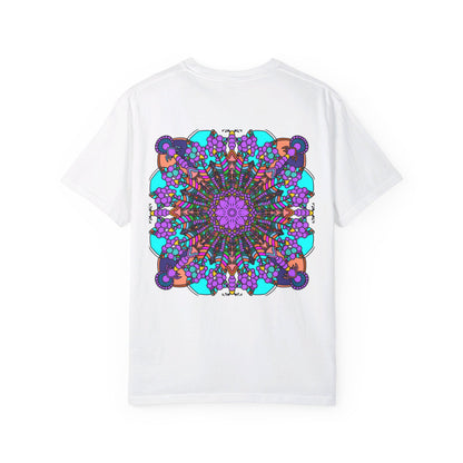 Unisex mandala t-shirt made from 100% ring-spun cotton, hand-drawn mandala art, garment-dyed for extra comfort