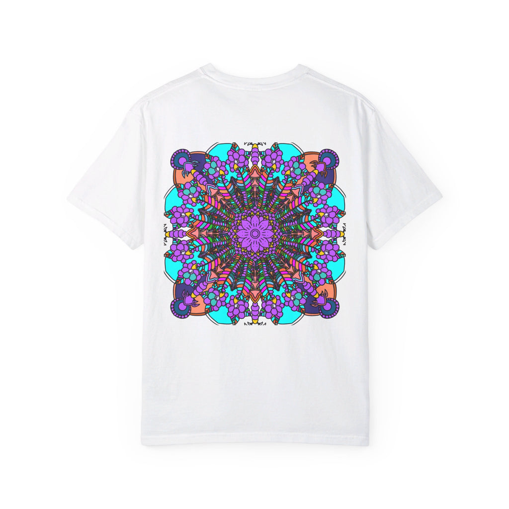 Unisex mandala t-shirt made from 100% ring-spun cotton, hand-drawn mandala art, garment-dyed for extra comfort