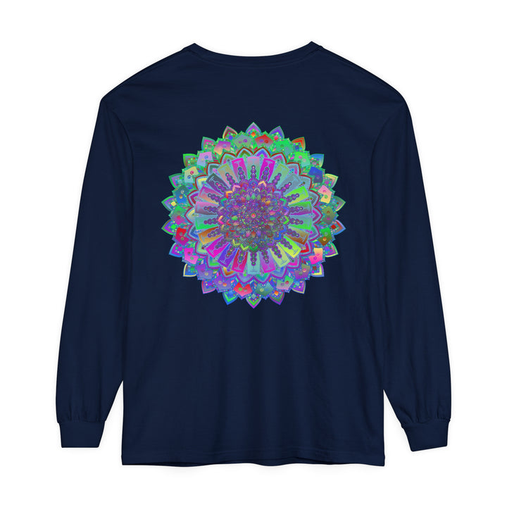 Colorful long sleeve t-shirt featuring a vibrant mandala design