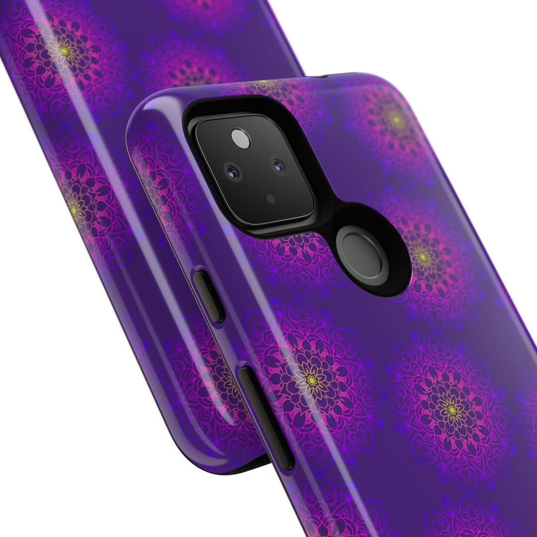 Intricate Purple Floral iPhone Case with Bold Mandala Design