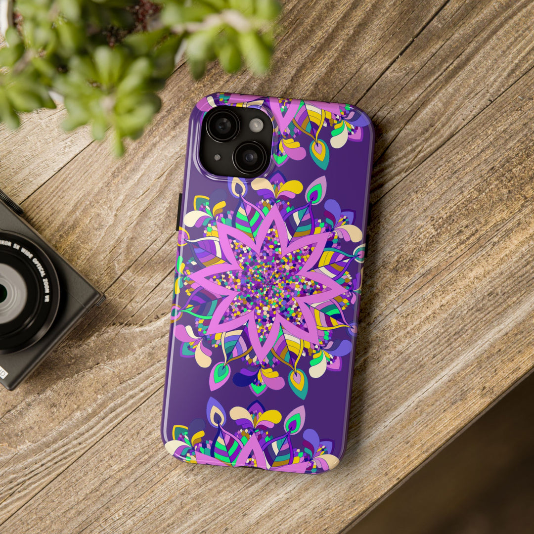 Hand drawn purple Mandala Art Phone Case designed for iPhone X/XS