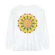 Colorful and intricate mandala design on a unisex long sleeve t-shirt
