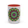 Mandala Art Mug - Vibrant Floral Design alt texts:
Colorful mandala art mug with vibrant floral design on a white background