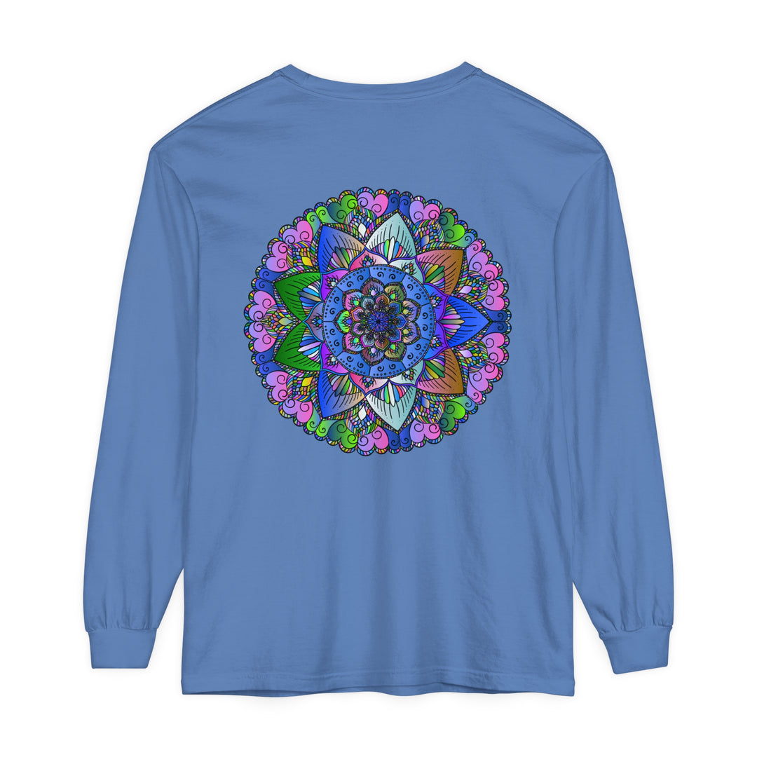 Vibrant mandala long sleeve t-shirt with a colorful, intricate design for men and women