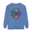 Vibrant mandala long sleeve t-shirt with a colorful, intricate design for men and women