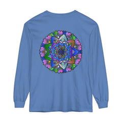 Vibrant mandala long sleeve t-shirt with a colorful, intricate design for men and women