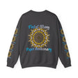 White unisex heavy blend crewneck sweatshirt with 'First of Many, Paper Anniversary' design