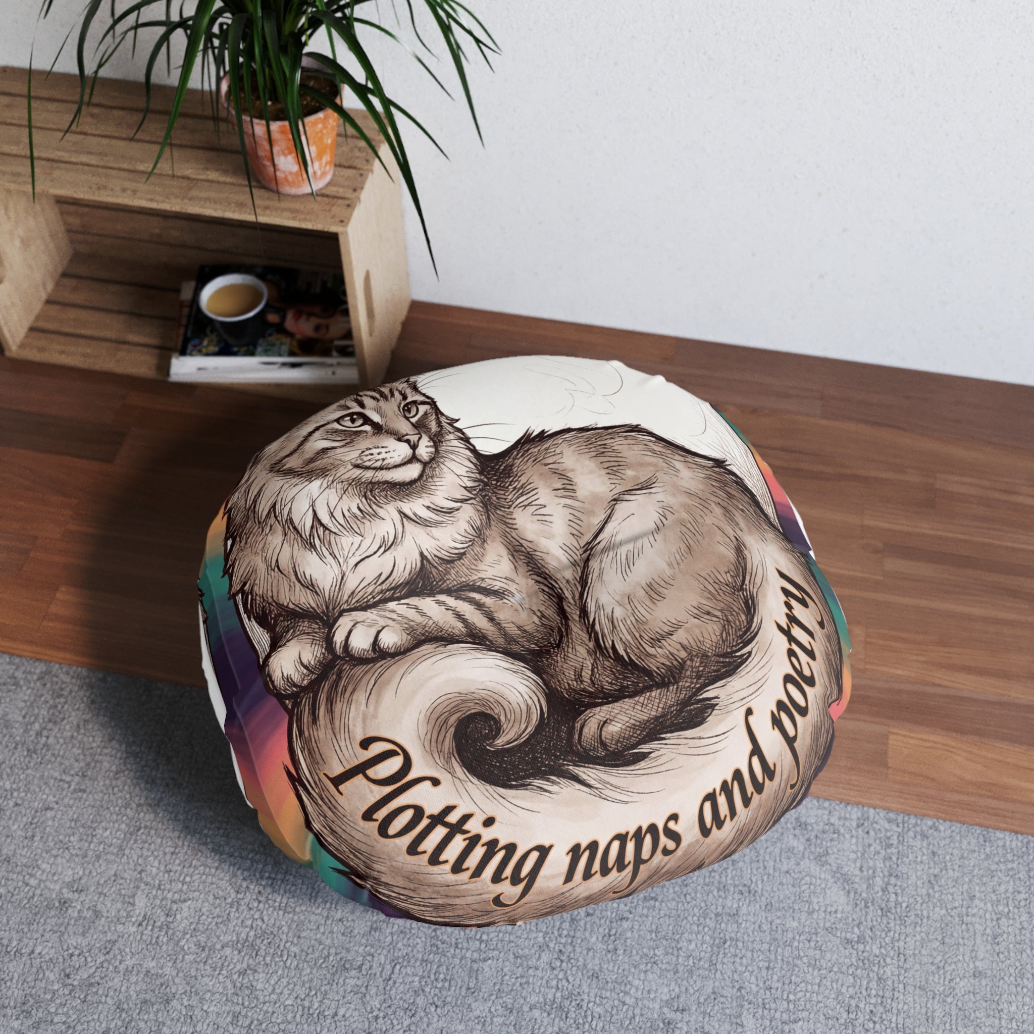 Dark Academia cat floor pillow - Plotting naps and poetry