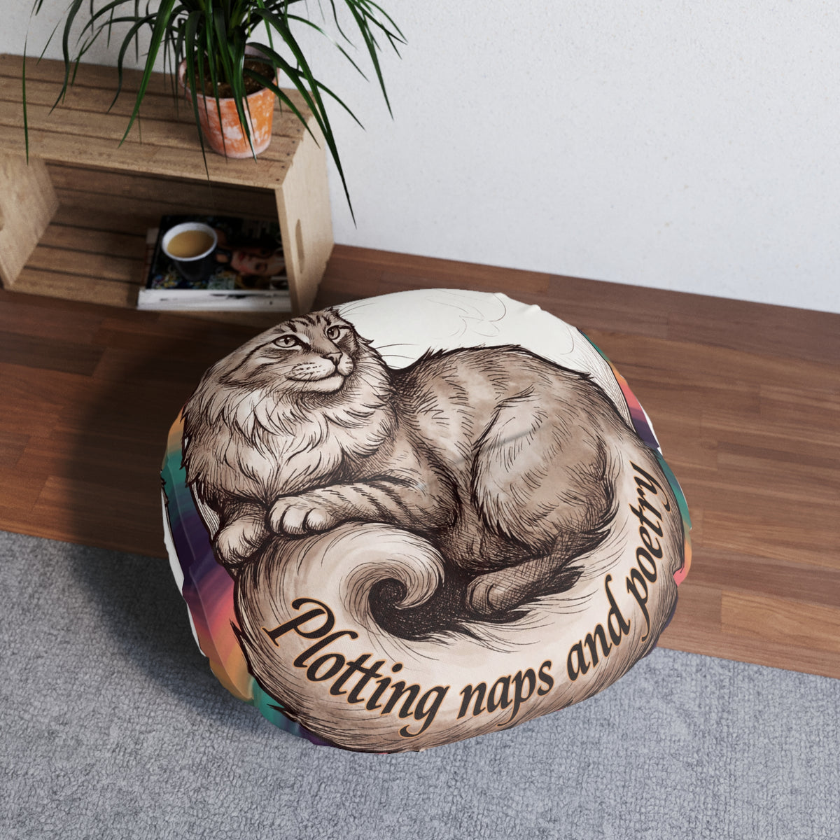 Dark Academia Katzen-Bodenkissen – Planen, Nickerchen und Poesie