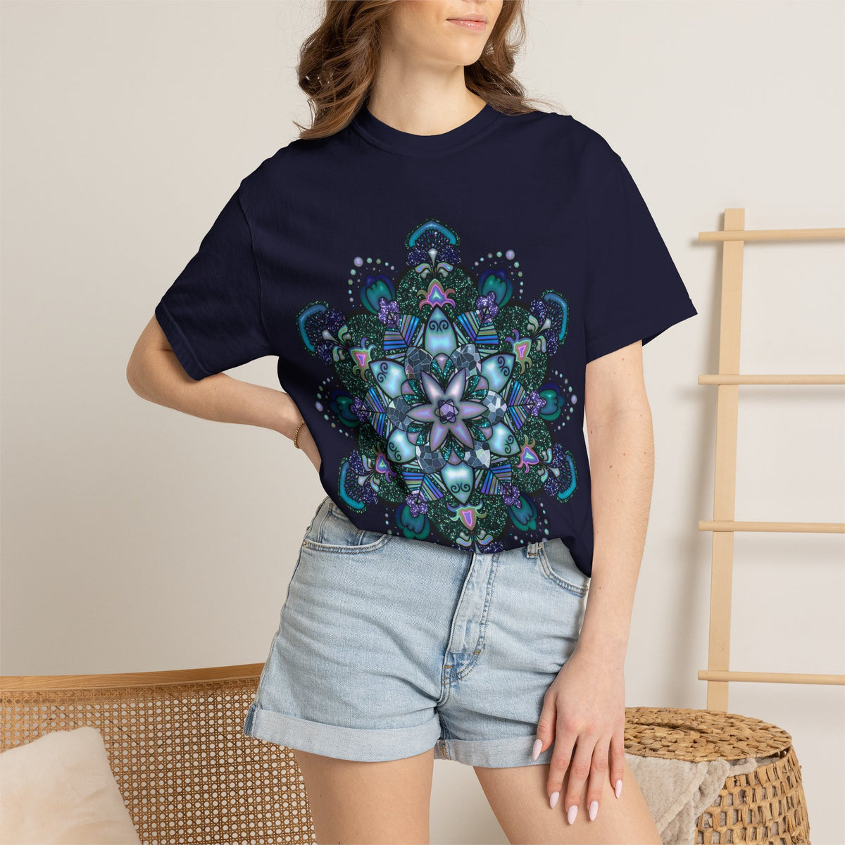 Mandala T-Shirt – Blue Purple Boho Geometric Floral Design